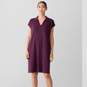 Eileen Fisher Fine Jersey Split Neck Dress Blackberry M